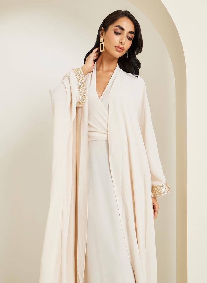 Amirah Sequined Lace Detail Abaya and Halter Neck Dress Modest Set - Image 1